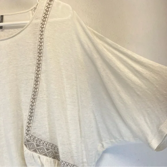Anthropologie Akemi + Kin Top Women 100% Linen Embroidered Ivory Silver  XL - Picture 6 of 11